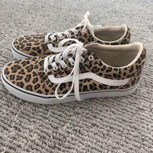 Vans Tan and Black Leopard Print Sneakers